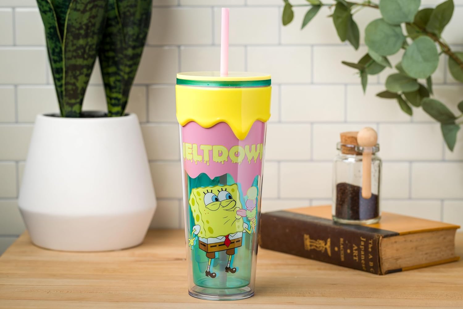 Silver Buffalo SpongeBob SquarePants “Meltdown” Plastic Drip Tumbler with Lid and Straw Featuring SpongeBob SquarePants and Patrick Star, 26 Ounces - Image 7