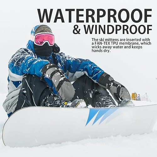 Miniatura 2 de Guantes de esquí impermeables para hombres y mujeres, cálidos guantes de nieve Thinsulate de invierno 3M para clima frío, snowboard, motos de nieve