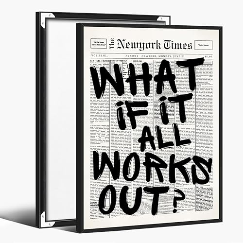 Miniatura 10 de Arte de pared de periódico retro en blanco y negro con texto en inglés «What If It All Workout» con cita positiva, impresión en lienzo de estilo-4