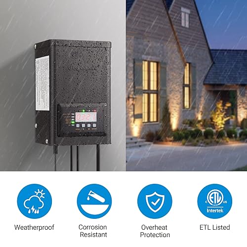 Miniatura 4 de DEWENWILS Transformador de bajo voltaje de 200 W con temporizador y sensor de fotocélula, 120 V CA a 12 V14 V CA, transformador de iluminación de