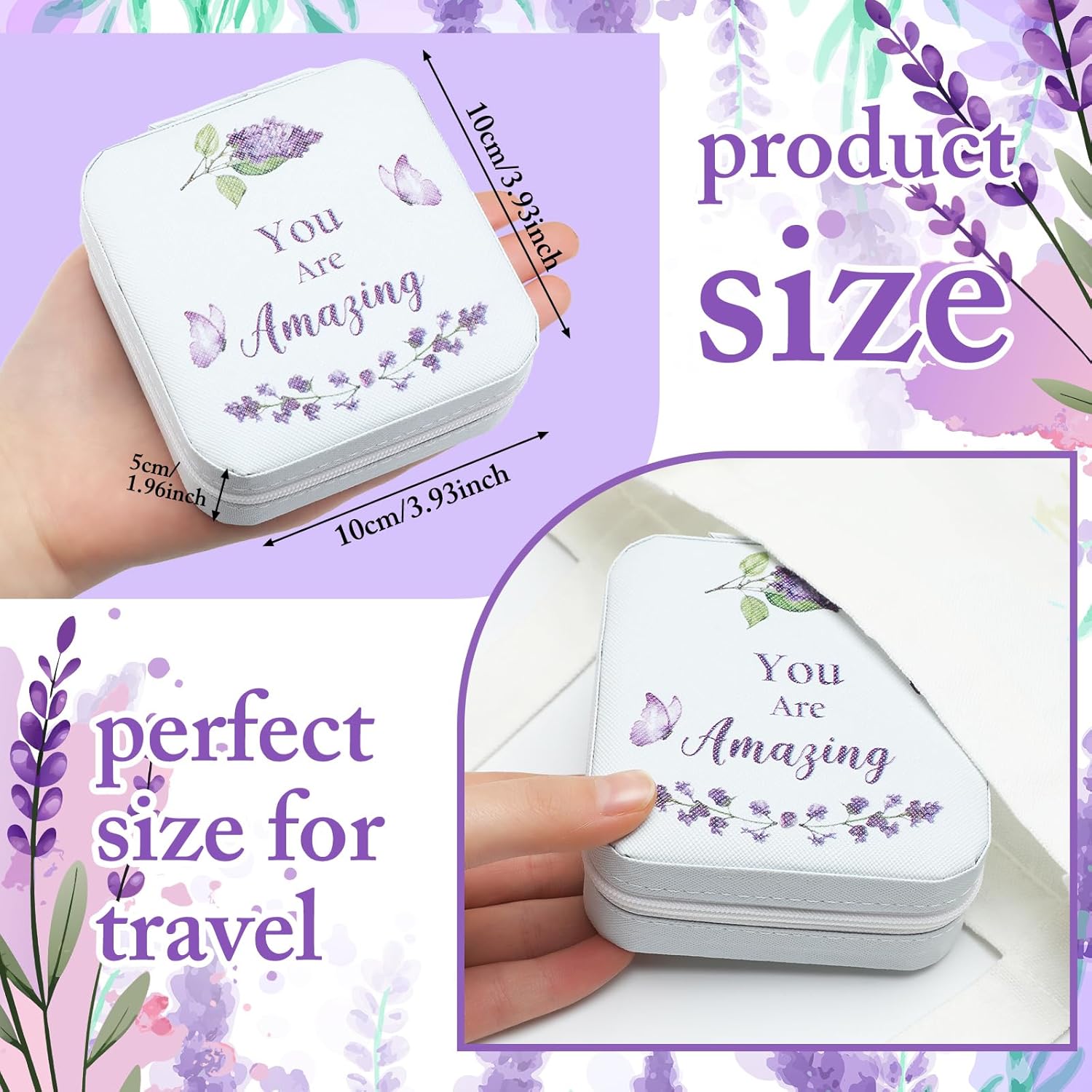 Kacctyen 12 Pcs Mini Travel Jewelry Case Bulk You Are Loved Mother's Day Church Gift Bulk Purple Butterfly Gift for Secretary Mother Girls Leather Travel Jewelry Case Mothers Day Church Gifts