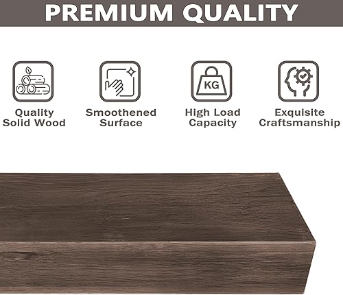 Miniatura 4 de Mantel de chimenea de 726048 pulgadas de madera rústica maciza, estante flotante de granja hecho a mano montado en la pared, con soporte de metal