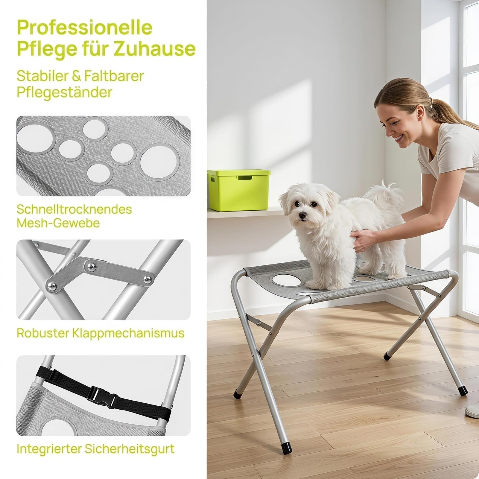 Hundebadetisch mit Pflegehängematte, 60 × 33 × 40 cm