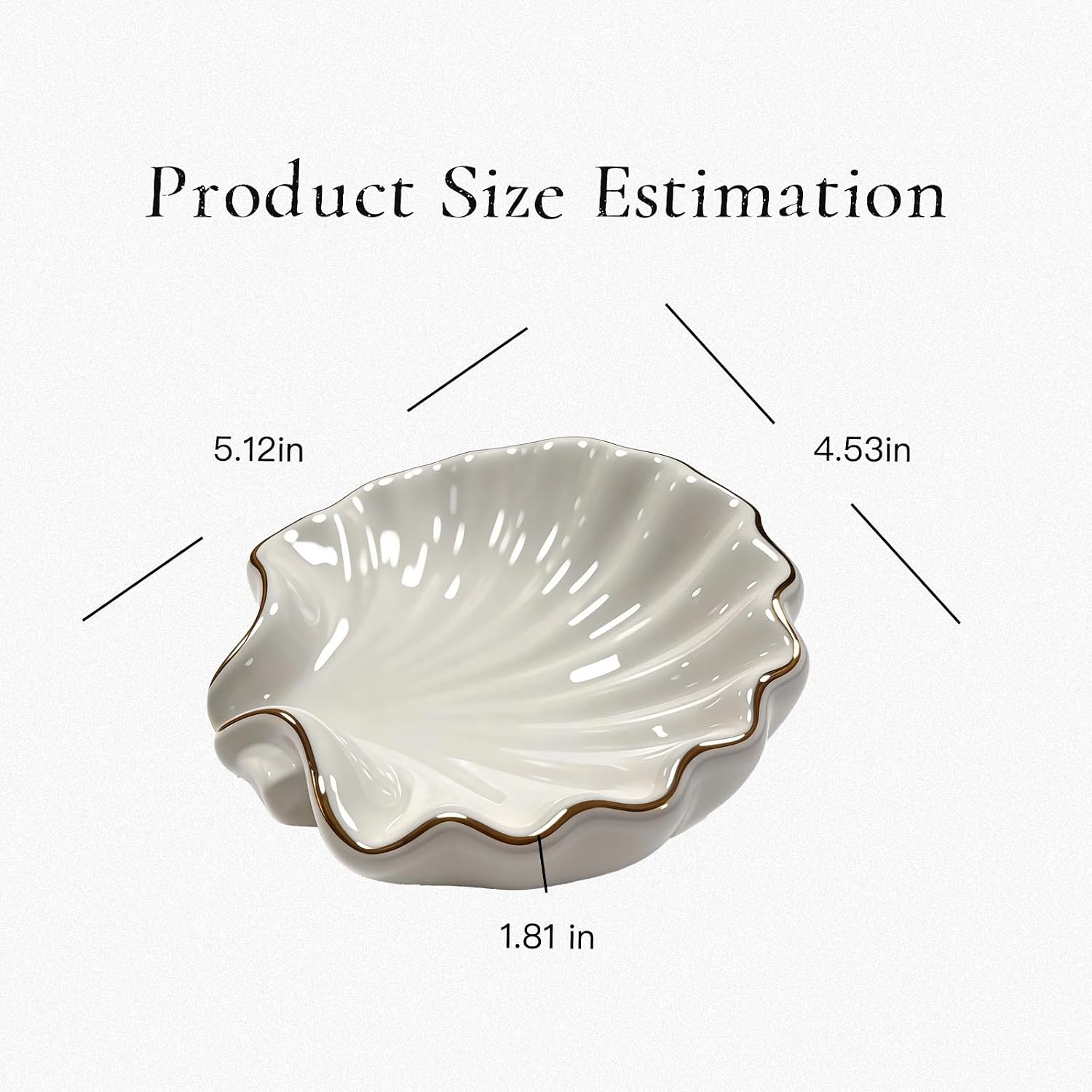 Shell Soap Dish,Ceramic Soap Dishes for Bar Soap – Decorative Bathroom Accessory with Gold Trim, Non-Slip Design, Easy to Clean, Ideal for Shower, Vanity, and Kitchen Sink Use