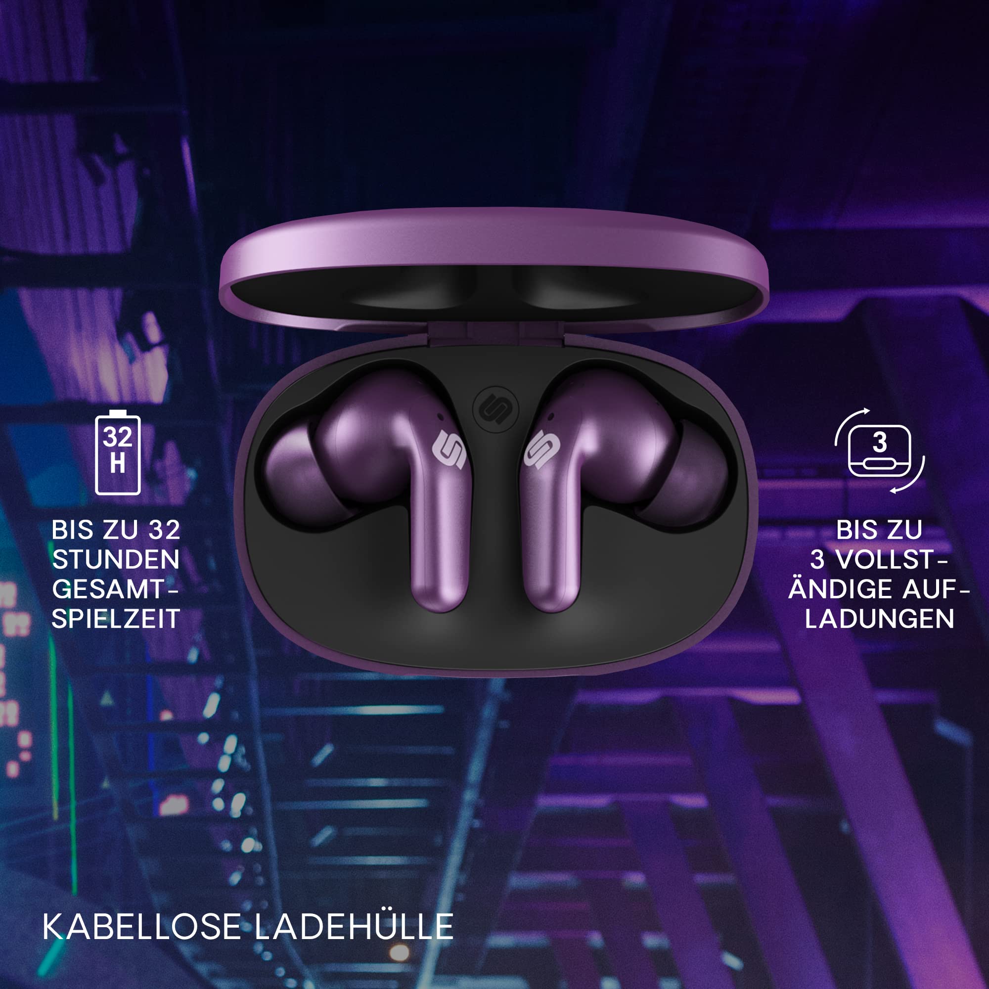 Urbanista Seoul In Ear Kopfhörer | Wireless Earbuds mit Mikrofon | 70ms Low Latency Gaming Earbuds | Dual-Mode Bluetooth Earphones | Schnelles Aufladen USB-C Kopfhörer | 32 Std. Spielzeit | Lila