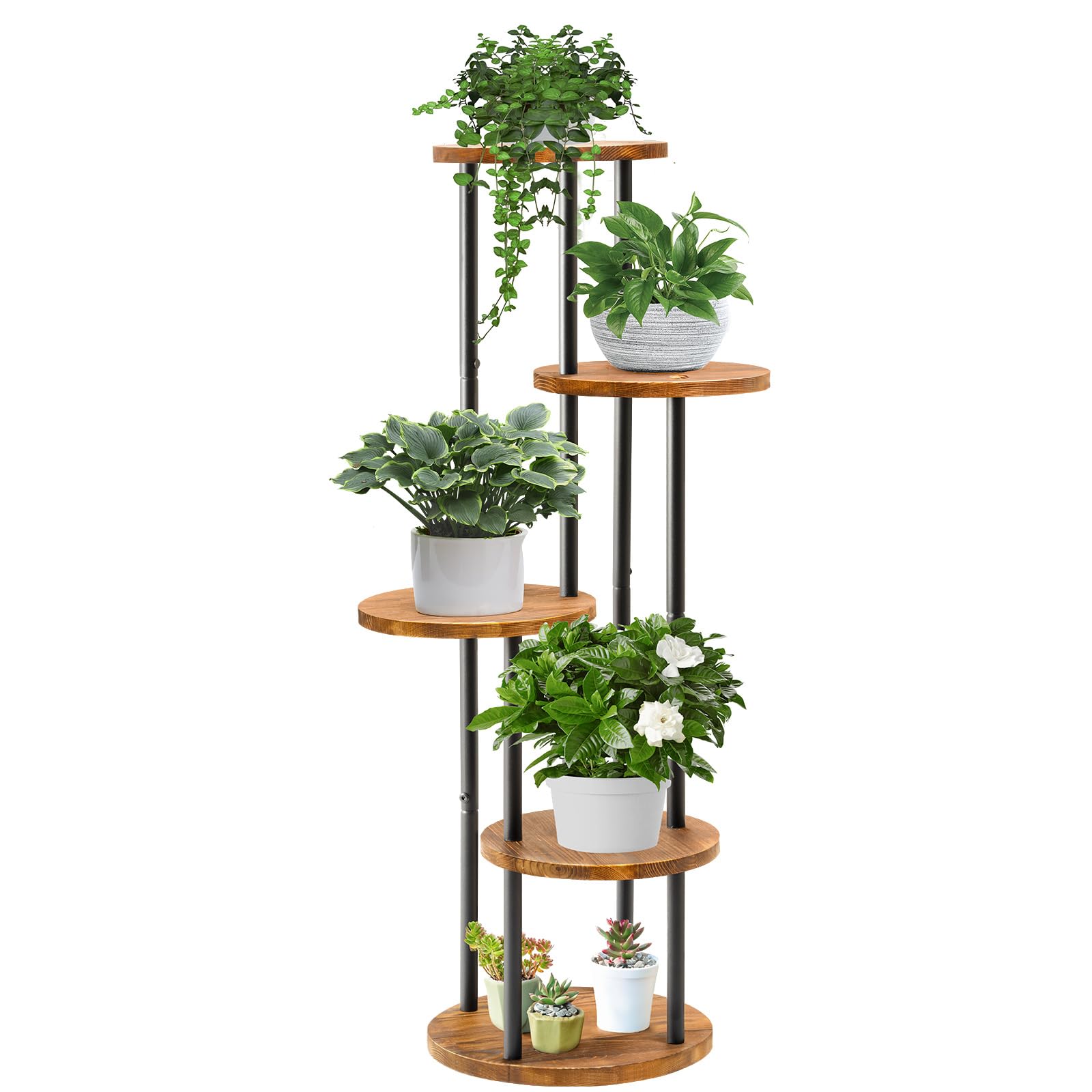 TEAKMAMA 5 Tier Metal Plant Stand indoor Tall Plant Shelf outdoor for Multiple Plants Corner Flower Pot Stand Holder for Patio Garden Living Room Balcony Bedroom