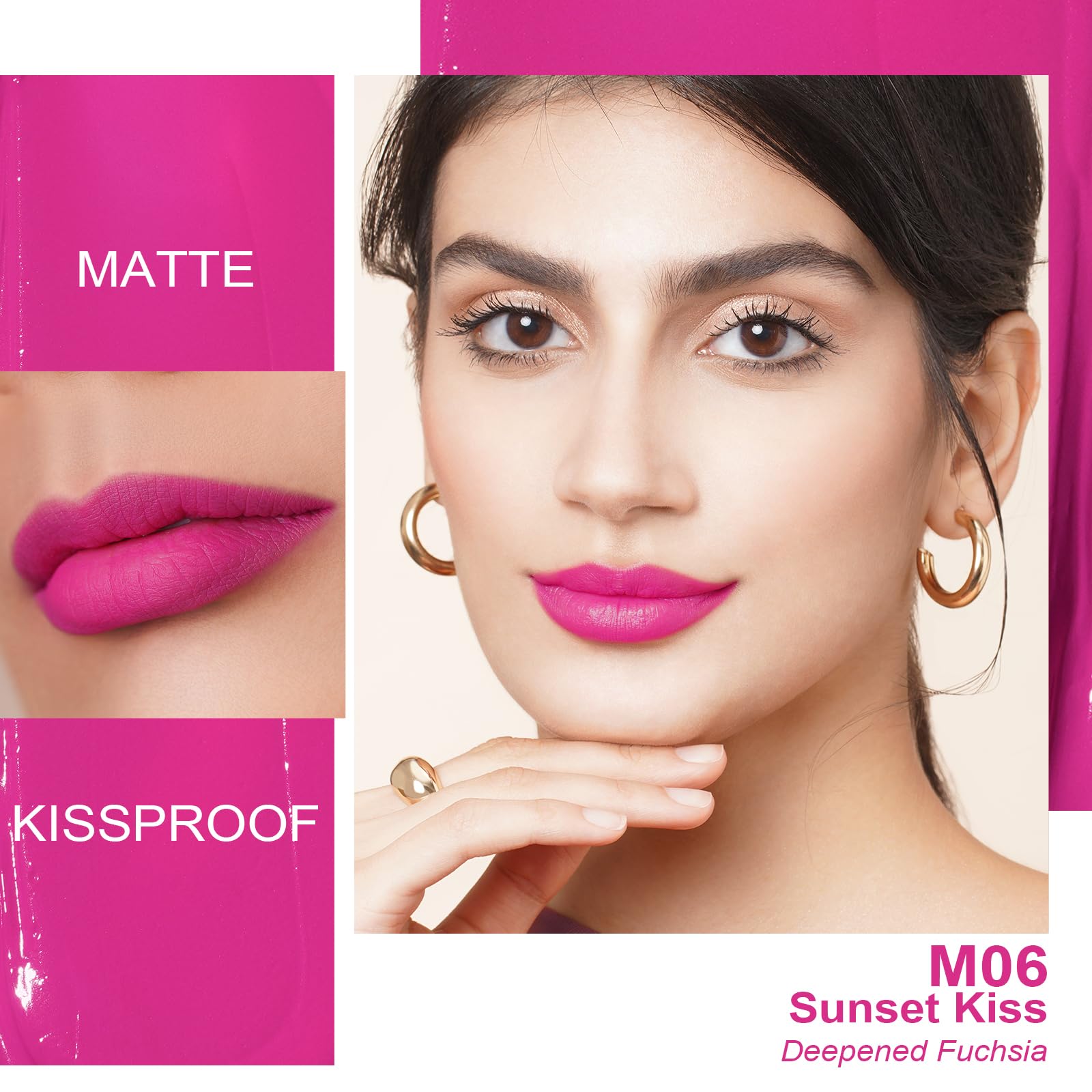 Oulac Rosa Pintalabios Mate Líquido - Pink Larga Duración Labios, Muy Pigmentadas, Cobertura Total Barra de Labios, Fórmula Cremosa, Sin Transferencia, Con Aceite de Rosa, Vegano M06