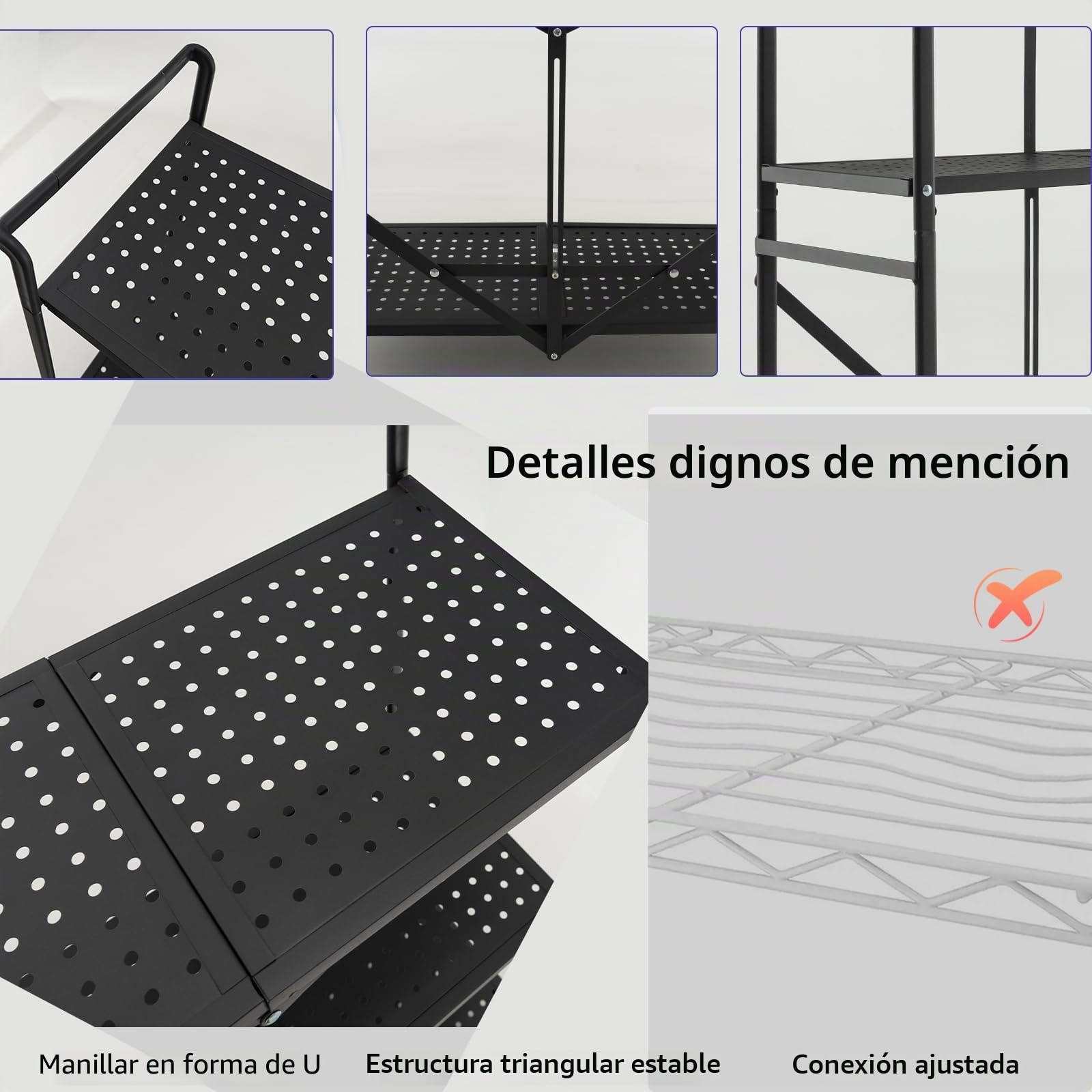 KOMFOTTEU Carrito de Cocina Plegable de 3 Niveles, Carro Auxiliar de Metal, Estantería para Microondas con Ruedas, Carro de Servicio, Carro de Almacenaje para Salón, Pasillo, 73 x 33 x 94 cm, Negro