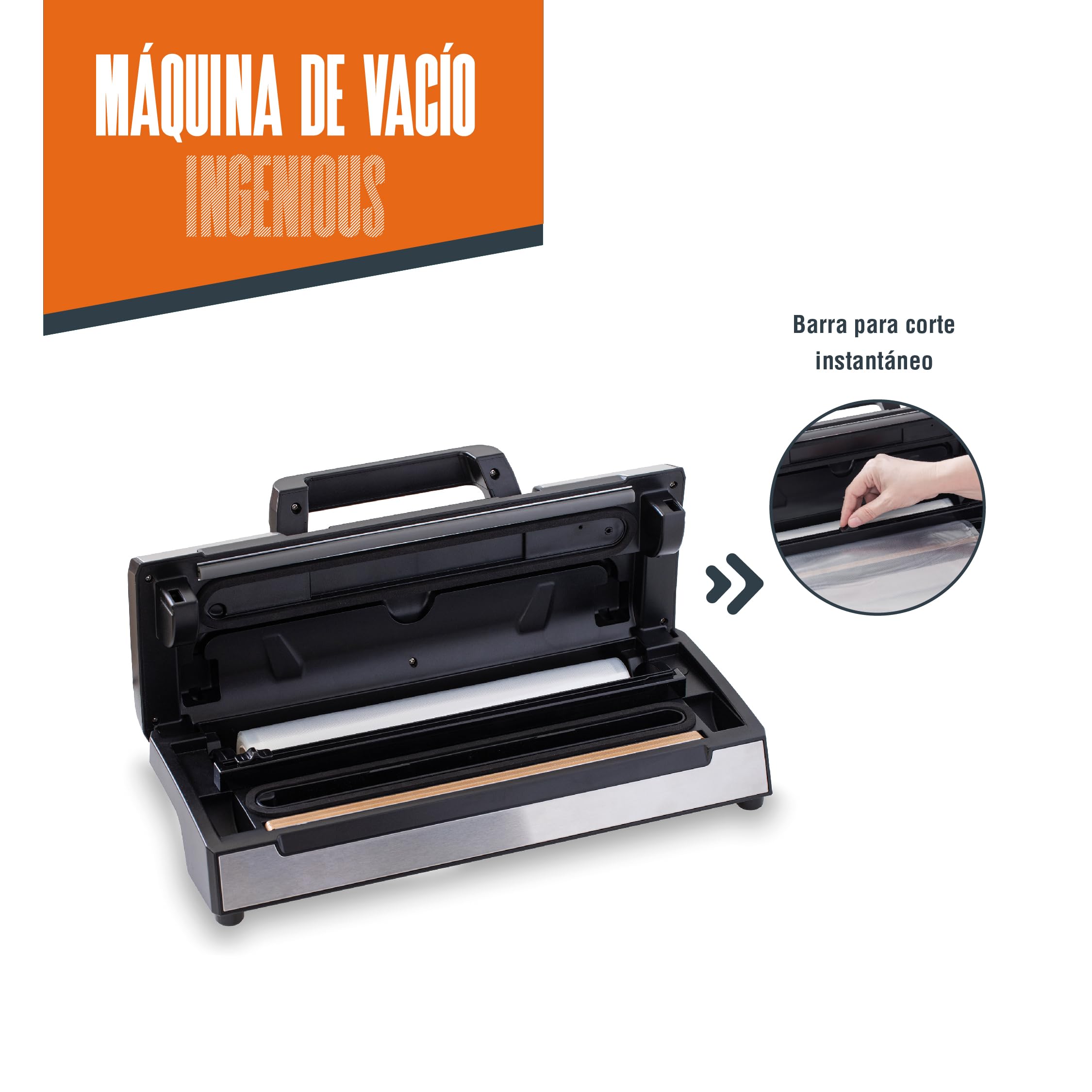 Lacor 69358 - Máquina de Vacío Ingenious, 120 W, 40x17, 5 cm, Incluye | Para un uso práctico y profesional en cocina; perfecto para el día a día en hostelería y en casa, cómodo de usar y de guardar