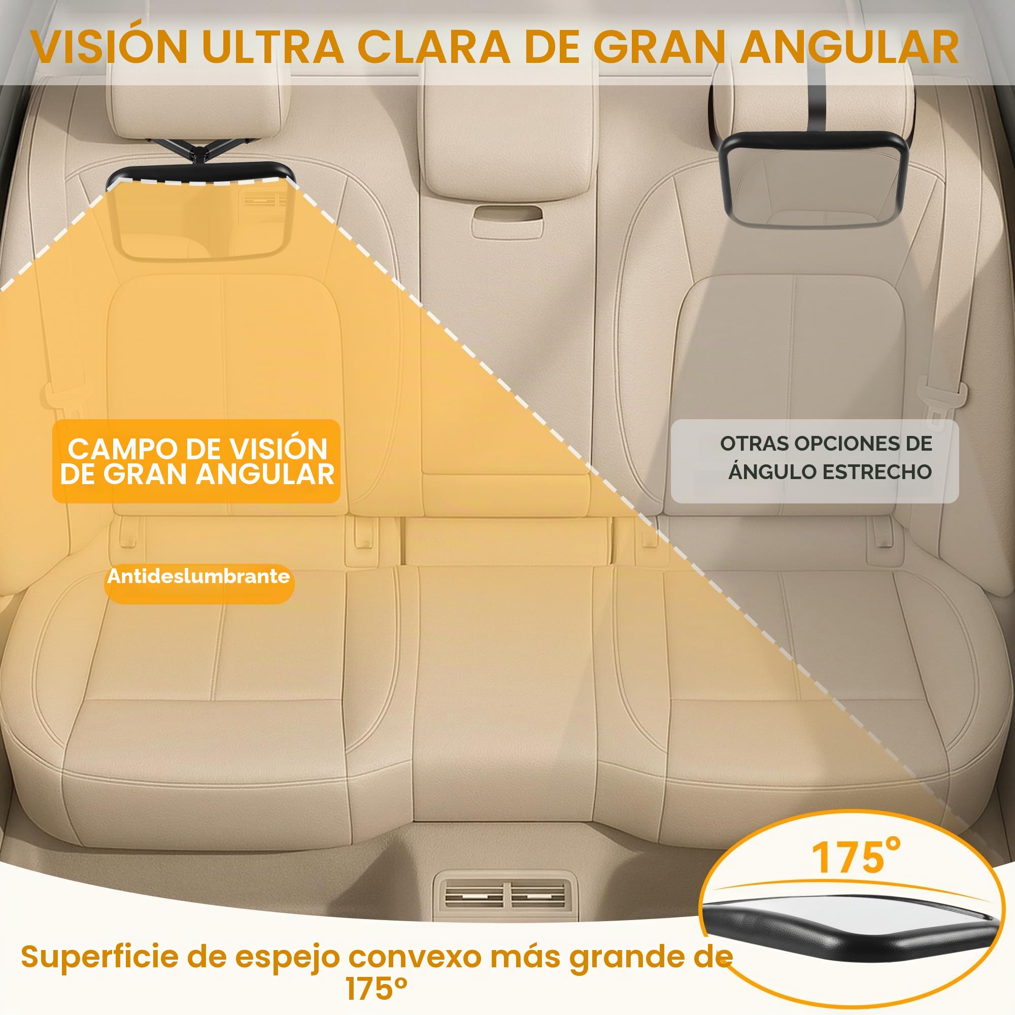 Espejo Coche Bebé, 100% irrompible y 360° giratorio Espejo Coche Bebé Asiento Trasero, Espelho Carro Bebé con clip de sujeción reforzado - accesorio indispensable para coches de recién nacidos