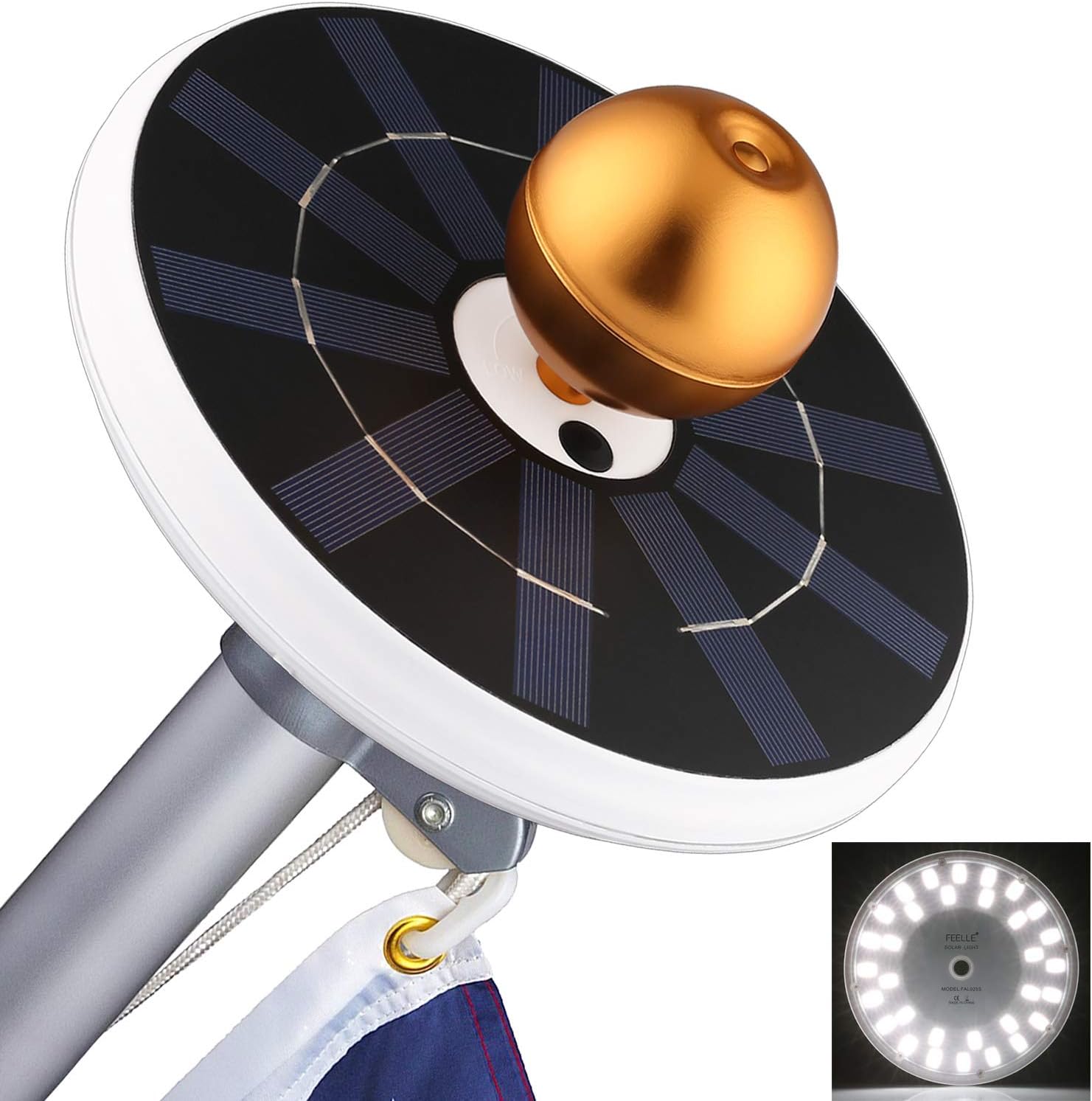 FEELLE Solar Flag Pole Lights 32 LED Solar Powered Flagpole Lighting Night Light Kit for 15 to 25 Ft Top (Built-in Li-ion Battery)