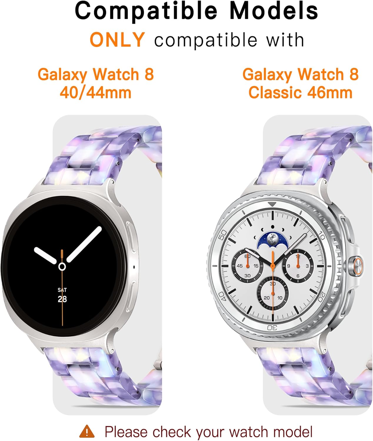YGTIECS Resin Strap Only Compatible with Samsung Galaxy Watch 8 Band 40mm 44mm, for Galaxy Watch 8 Classic Band 46mm, 20mm Soft Resin Replacement for Samsung Watch 8 Bands/Watch 8 Classic Band