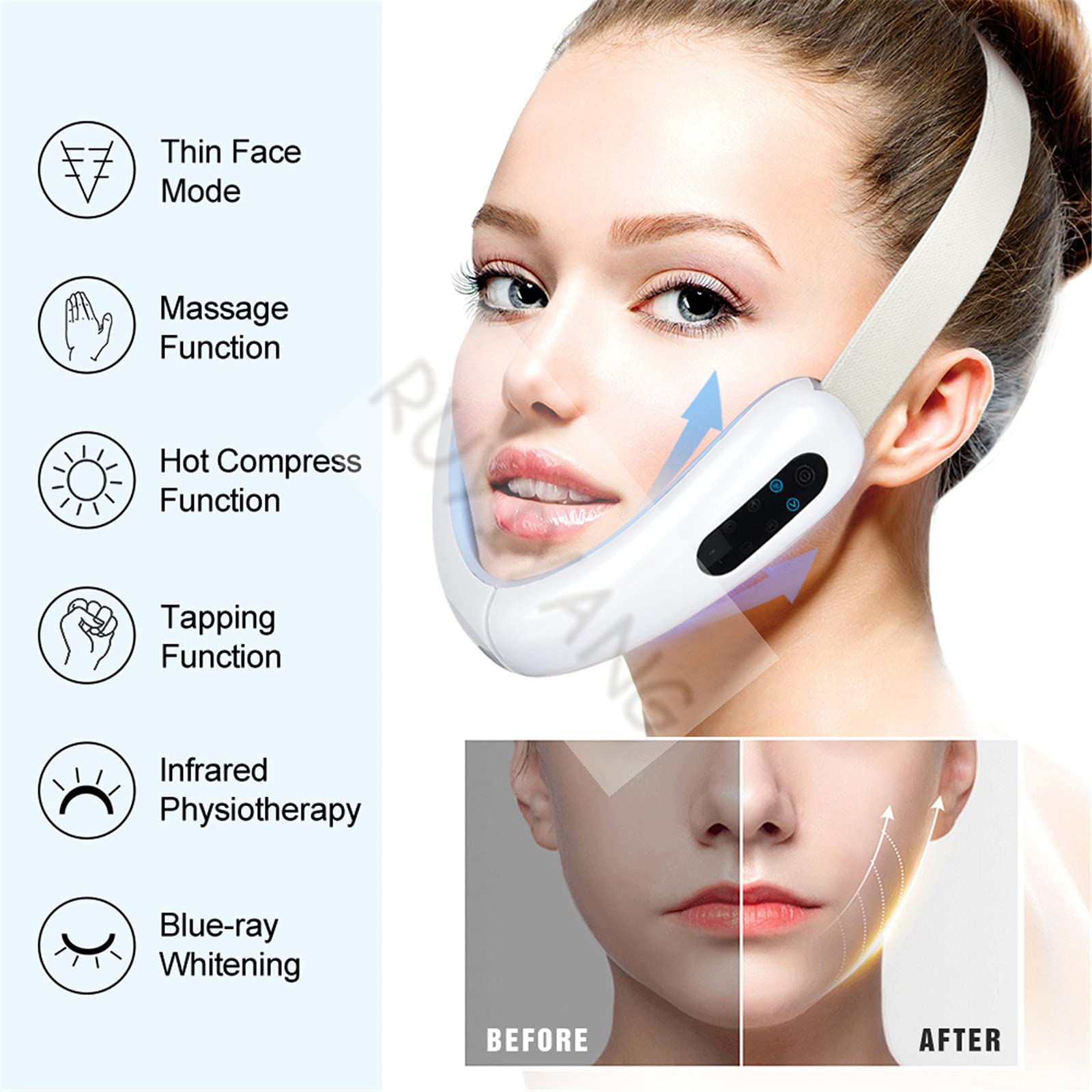 Máquina De Estiramiento Facial, Máquina De Adelgazamiento De Estiramiento Facial Eléctrico En Forma De Línea En V, Máquina Masajeadora De Estiramiento Facial Con Microcorriente LED EMS (Blanco)