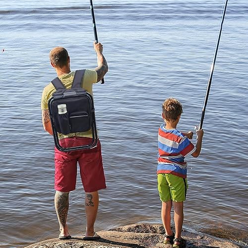 Miniatura 2 de Taburete plegable portátil para acampar, mochila con bolsa refrigeradora, asiento de senderismo, pesca al aire libre, regalos de caza, negro