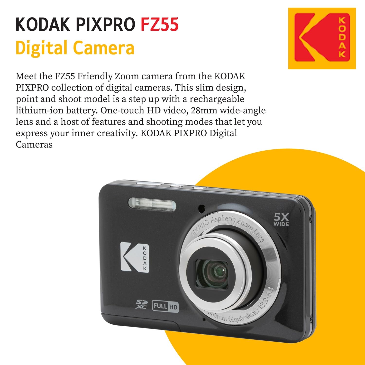 KODAK PIXPRO FZ55 Câmera digital Point & Shoot de 16 MP, zoom