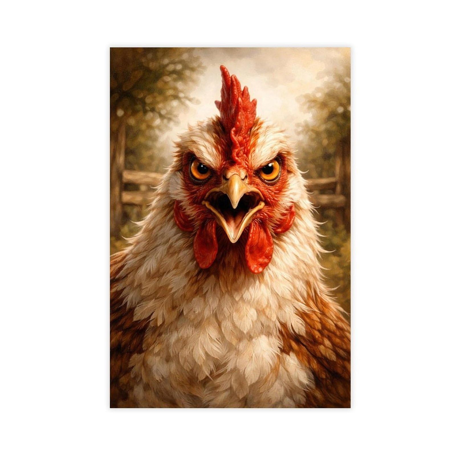Qnvjqkdsi Unframe Funny Angry Chicken Art Canvas Poster Bedroom Decor Landscape Office Room Decor Gift 12" L X 18" W