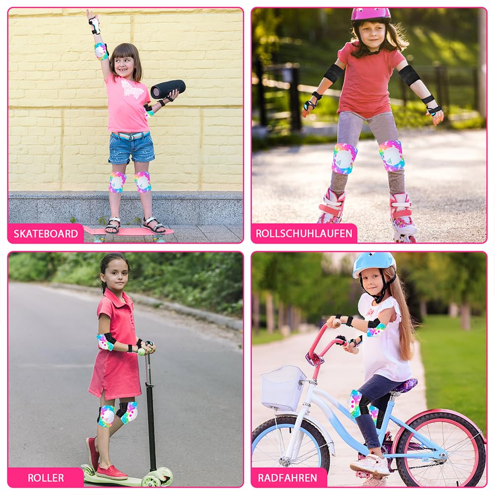 Protection Roller Enfant Fille, Kit Protection Roller Enfant, Genouillere et Coudes Protection Poignet Ajustables pour Enfants, Adaptés aux Rollers, Skateboards