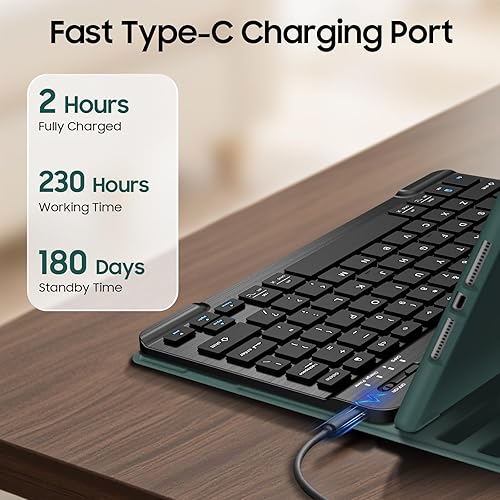 Miniatura 8 de FINTIE Funda de teclado para iPad de 9  8  7 generación (202120202019) de 10.2 pulgadas, cubierta trasera de TPU suave con soporte para lápices,