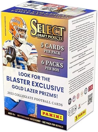 2023 Panini Select Draft Picks Collegiate Football Factory Sealed Blaster Box 6 Packs of 5 Cards, 30 Cards in all. Look for Blaster Exclusive Gold