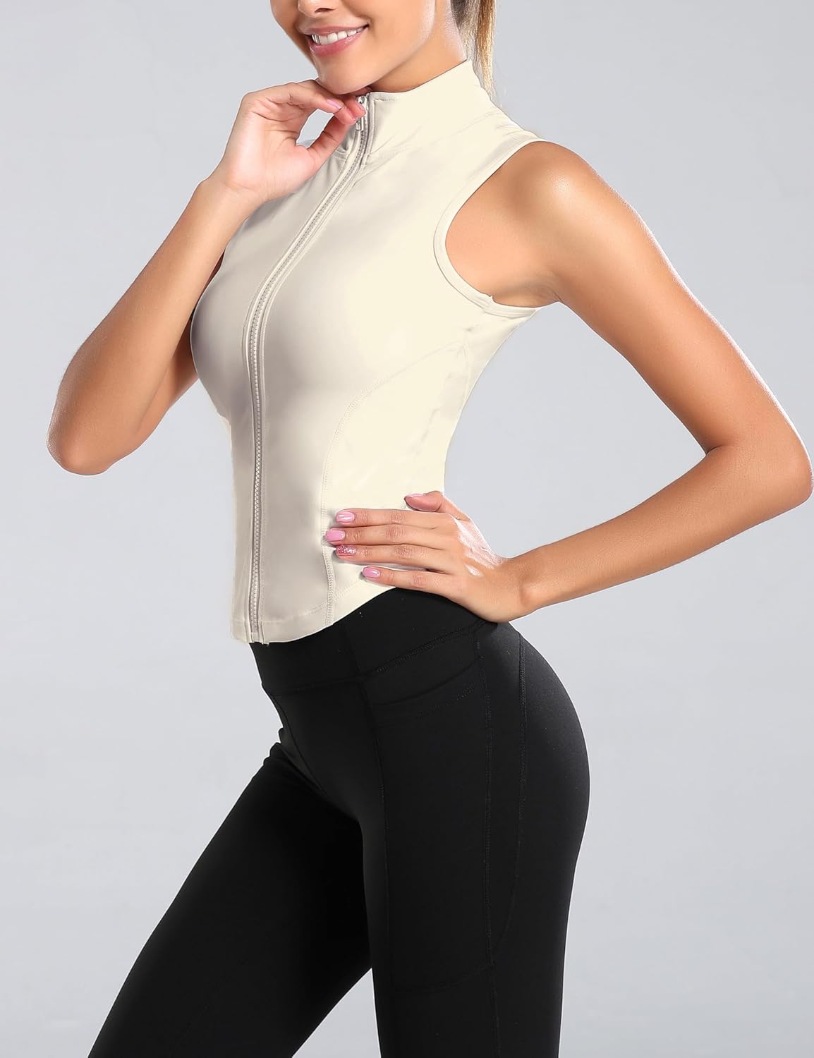 Women Summer Lightweight Cropped Athletic Zip Up Sleeveless Jackets Workout Gym Seamless Vests - Image 2