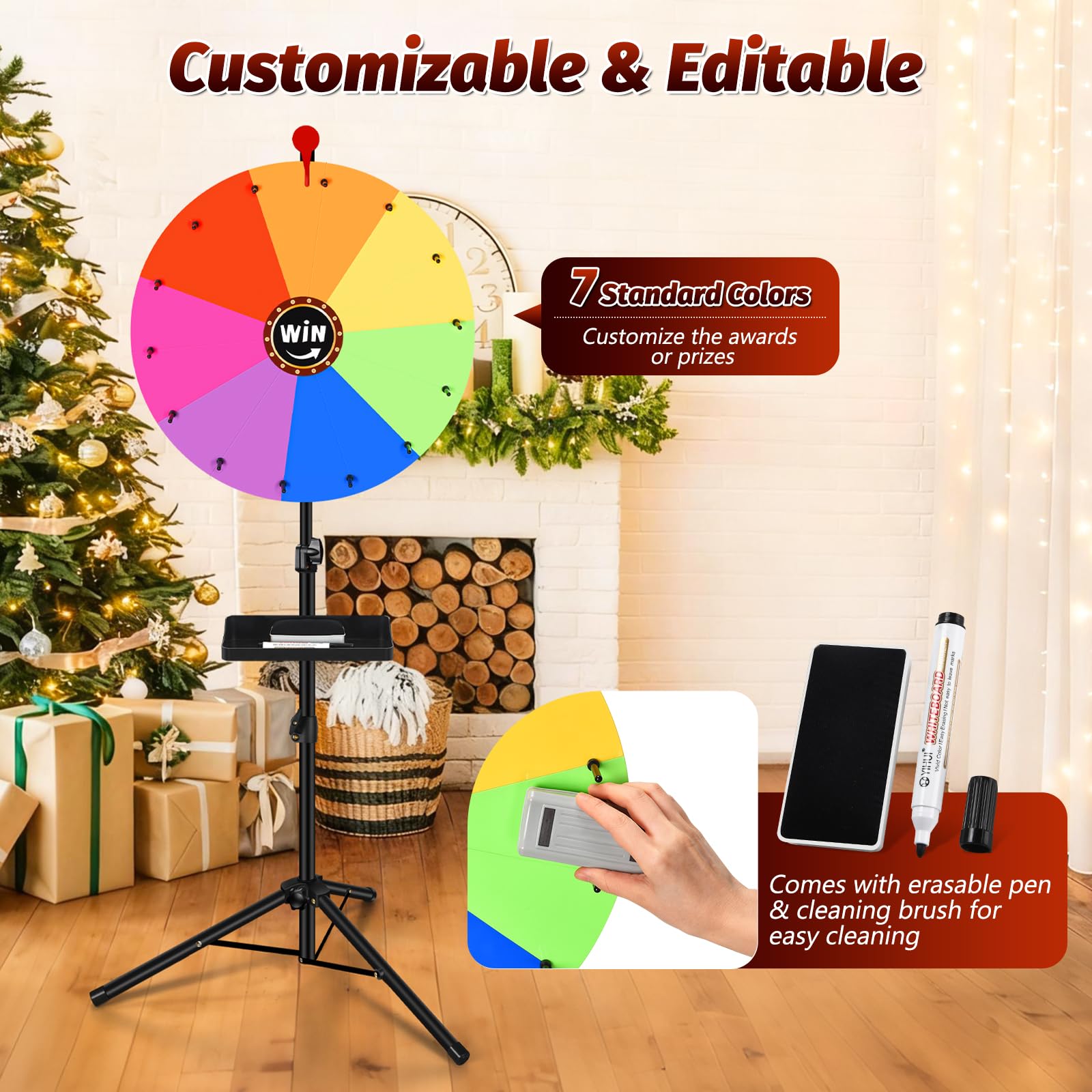 GADFISH 24-inch Spinning Prize Wheel, Ajustable 37"-65" Height Spin Doodle Game Spinner, Storable Prize Wheel Spinner with Stand, Wheel of Fortune Game, 14 Colors: 18"