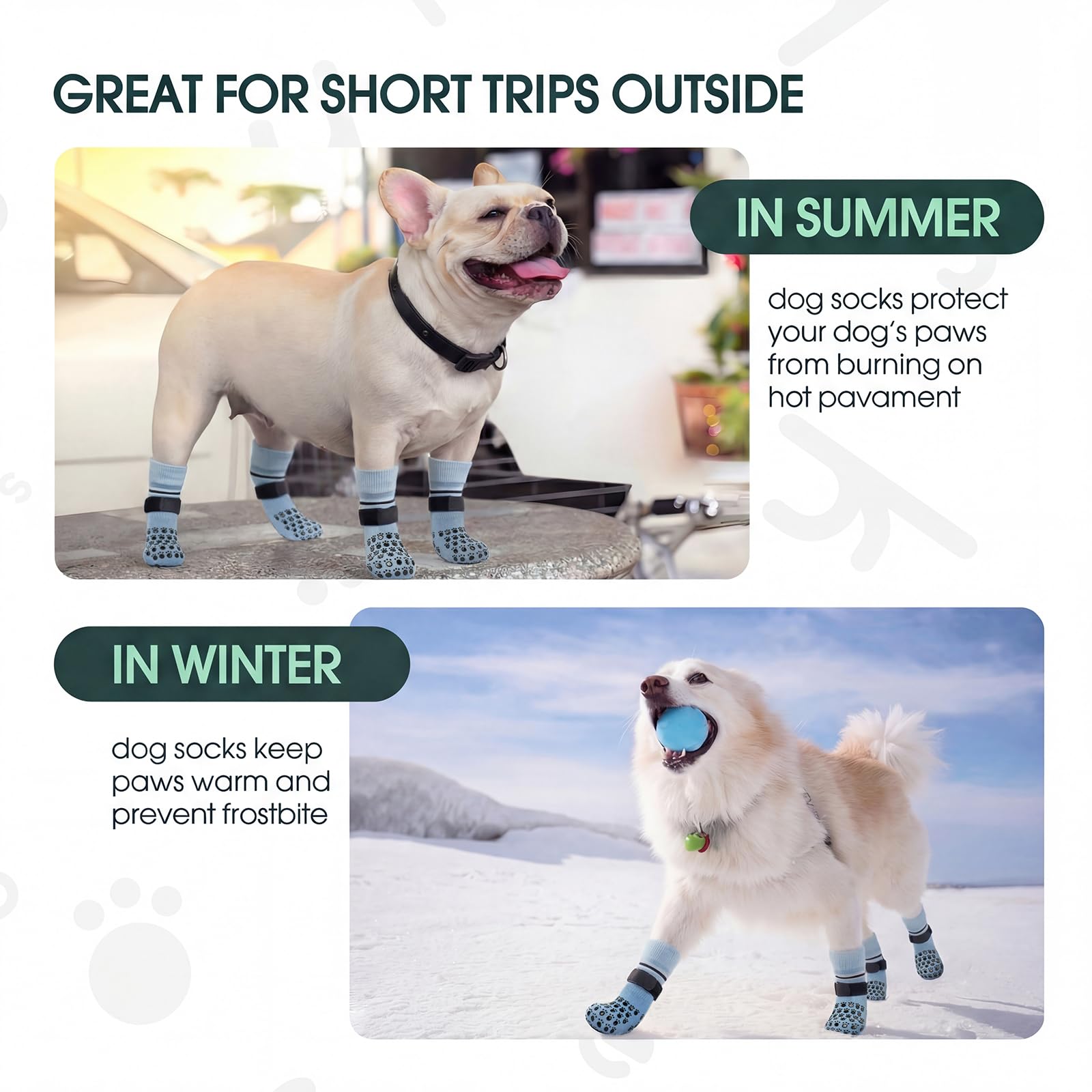 Kuoser Dog Socks, Non-Slip Dog Grip Sock for Hardwood Floors, No Twist Dog Boots & Paw Protectors 4 Pcs Anti-Scratch Hot Pavement Winter Snow Socks for Small Medium Large Senior Dogs, Grey M — view 6