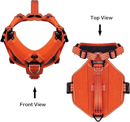 Miniatura 26 de ICEFANG GN8 Tactical Dog Harness with 4X Metal Buckles for Medium Sized Dogs,Reflective in Training Walking K9 Vest,No-Pull Front Leash Orange