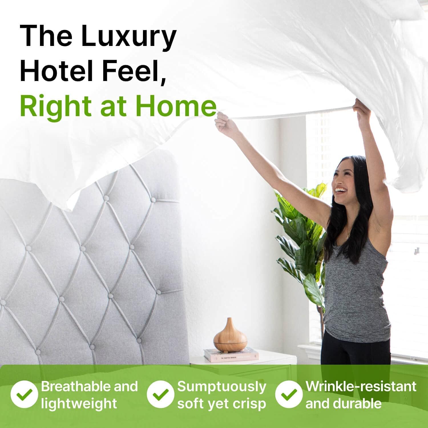 GhostBed Split King Cooling Supima Cotton and Tencel Luxury Sheet Set - Wrinkle Resistant with Deep Pockets, 7 Piece, White - Image 3