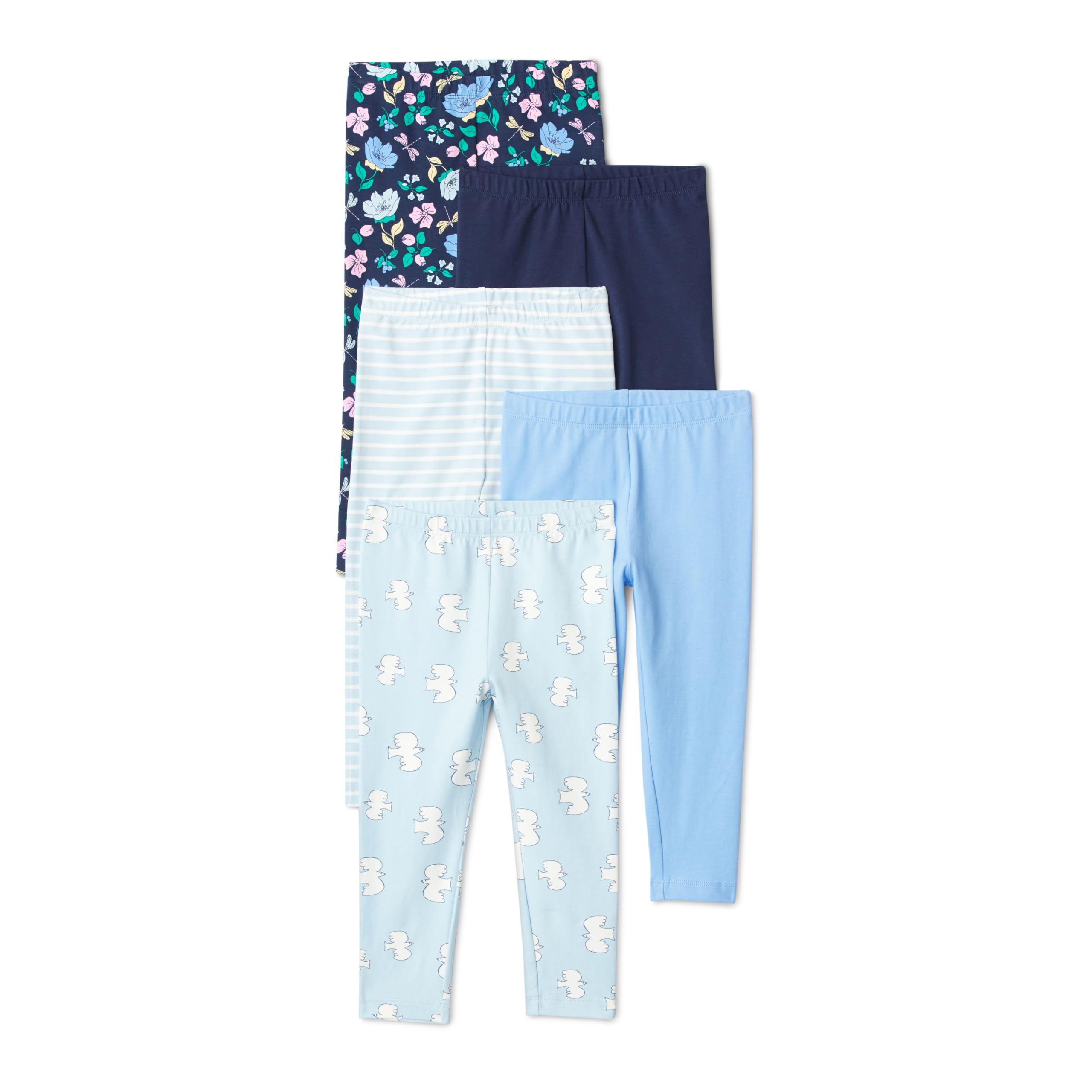 Amazon Essentials Girls' Leggings, Blue/Floral/French Stripe, 9-10 Years