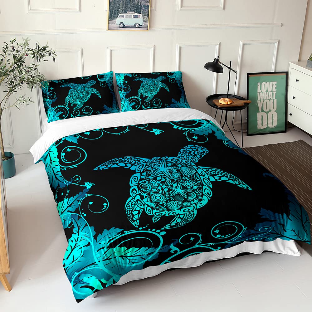 Housse de couette 260x240 tortue en microfibre thermorégulatrice pour lit 2 personnes