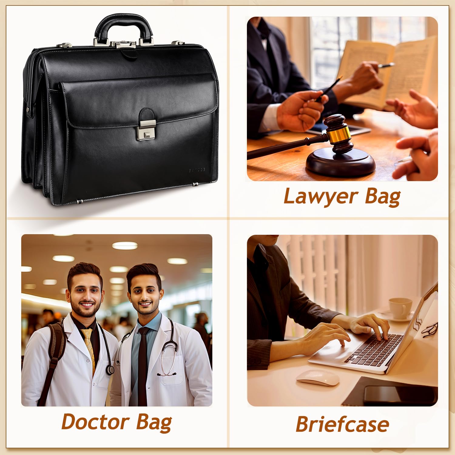 Banuce Cartella in pelle per gli uomini con serratura Avvocato Avvocato Litigator Bag 15.6 Laptop Attache Case Hard Doctor Style Bag