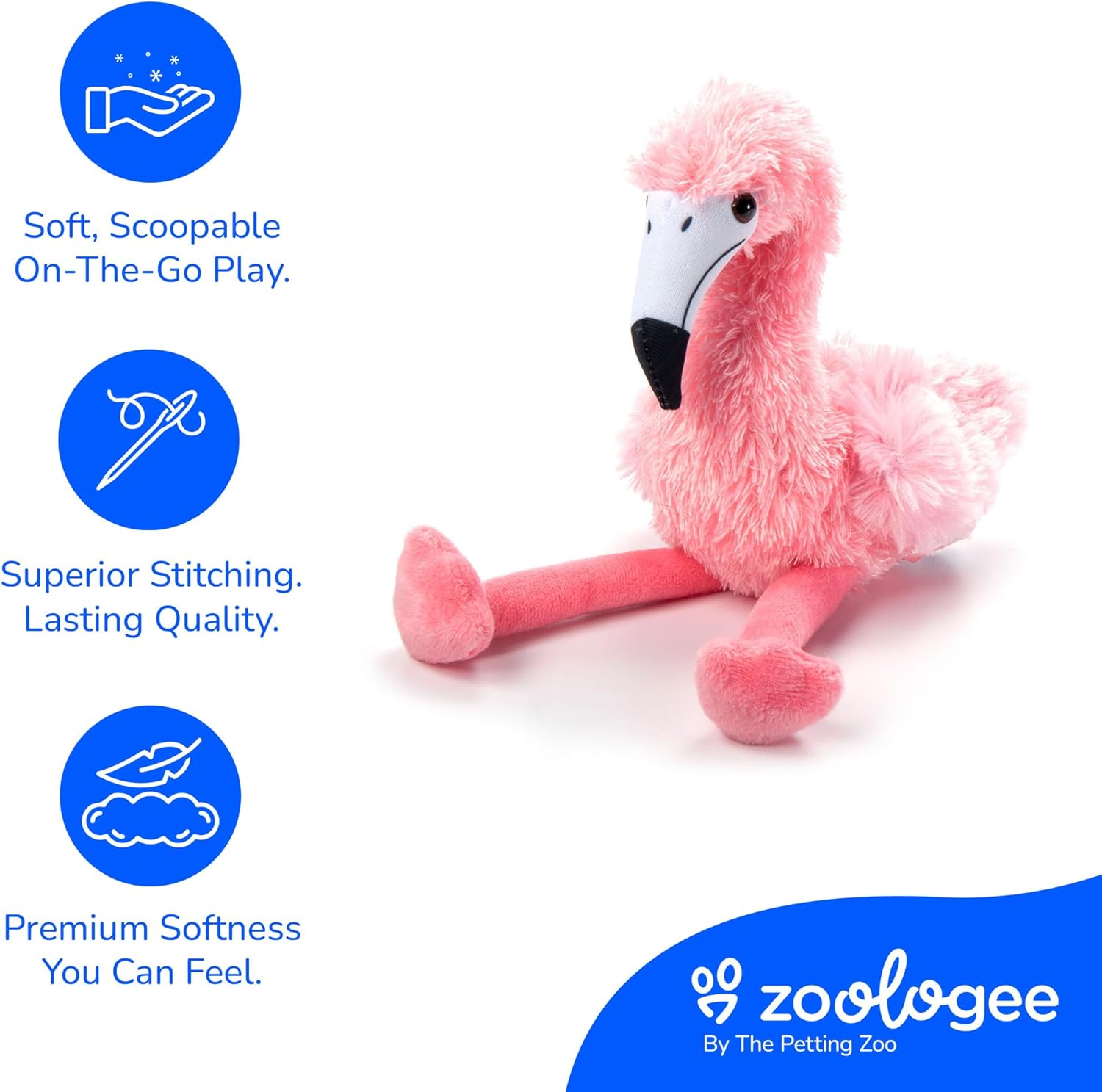 The Petting Zoo Flamingo Stuffed Animal Plushie, Gifts for Kids, Scoopz Wildlife Animals, Pink Flamingo Plush Toy, 8 inches