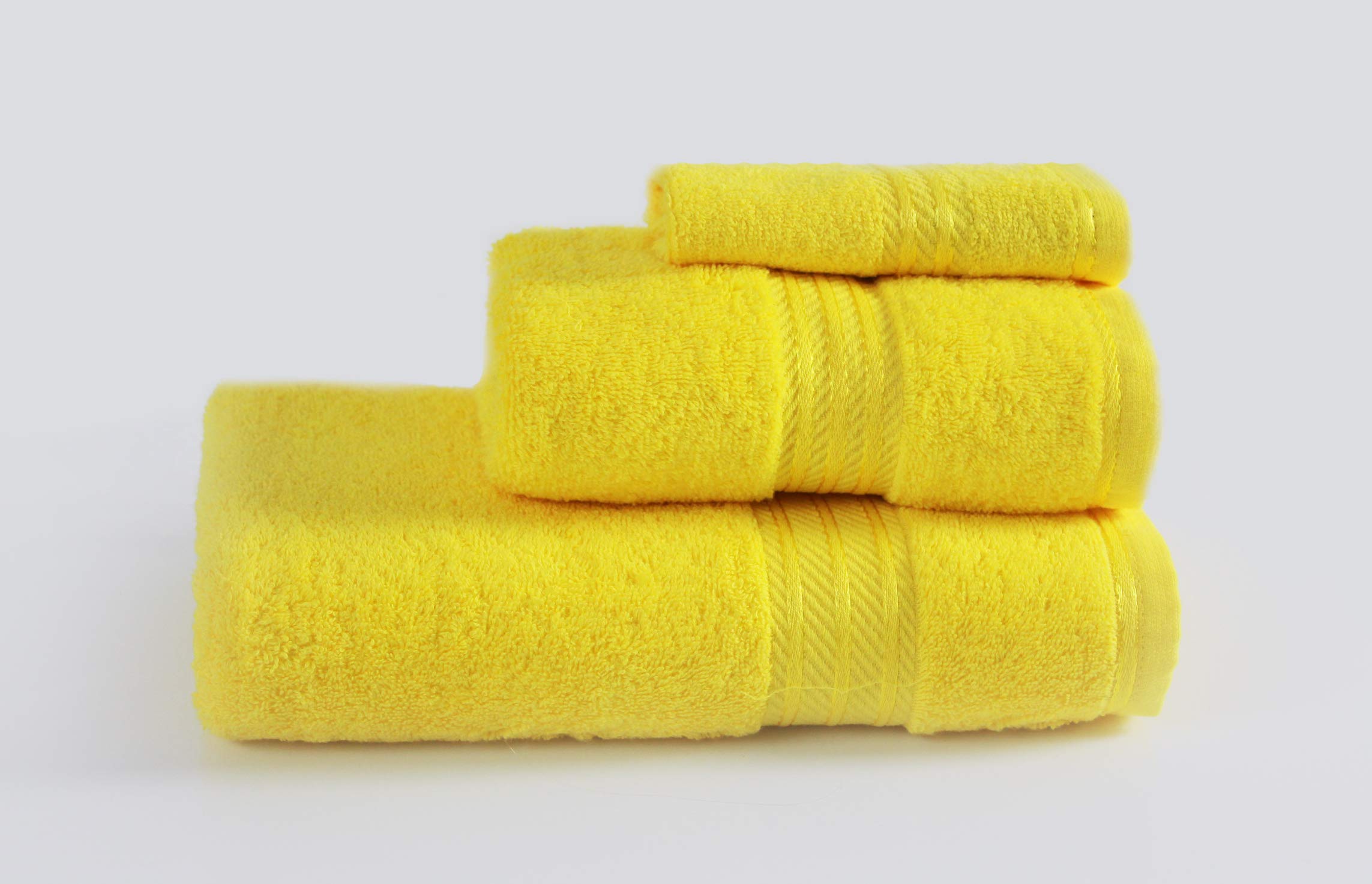 Supreme 3 piece Matching Towel Set for Bathroom 500 GSM Super Soft Egyptian Collection Pack contains 1 face flannel, 1 hand towel, 1 bath towel Absorbent and Quick Dry Cotton towels (YELLOW)