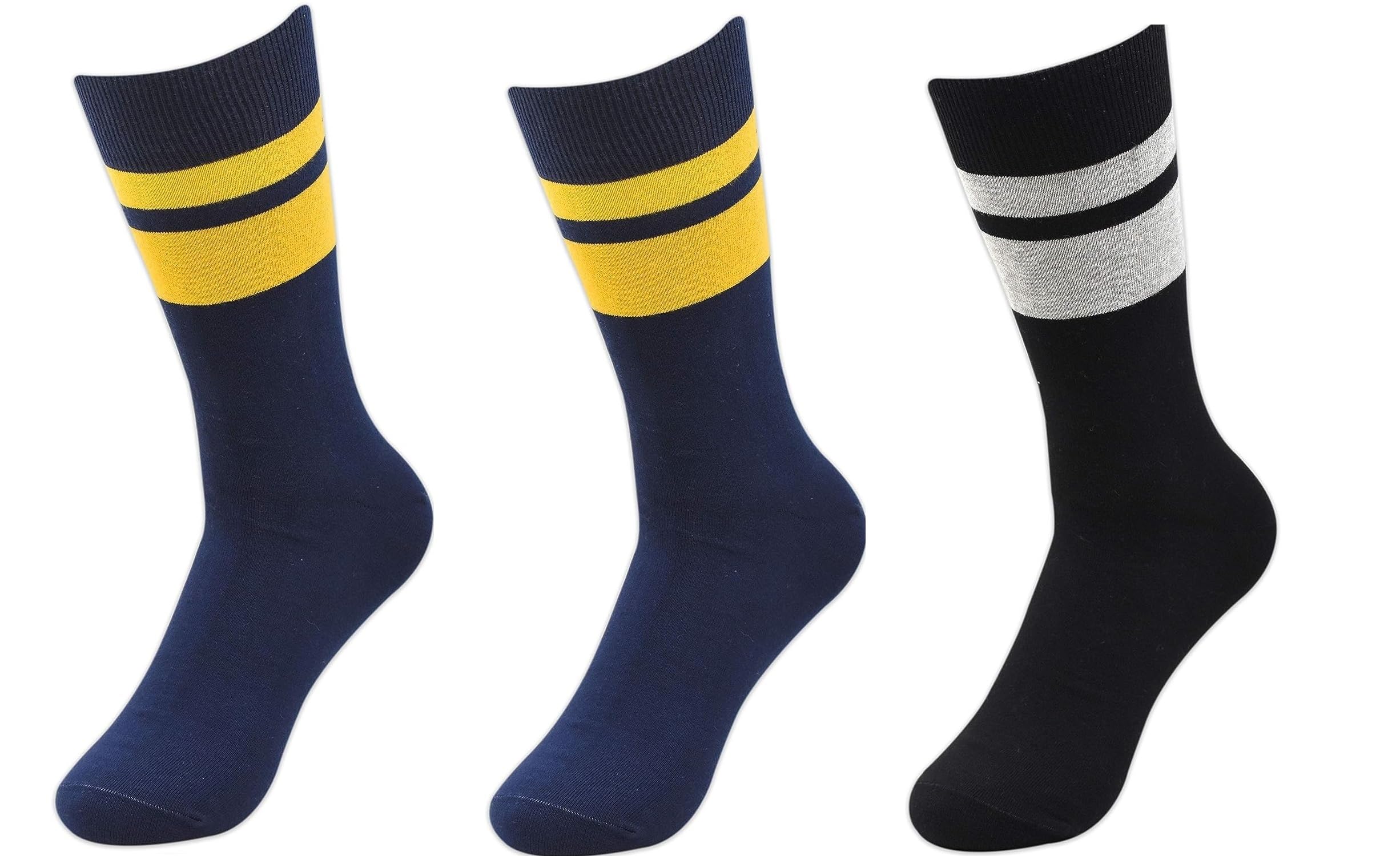 KANEEKSHIMen's Formal Cotton Crew Socks - 2 Blue & 1 Black Pair (Pack of 3), 2 Blue & 1 Black, Free Size