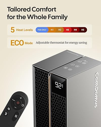 Miniatura 3 de Calentadores eléctricos para uso en interiores, calentador de espacio de 32 pulgadas con control remoto, oscilación de 120, 5 niveles de calor, 3