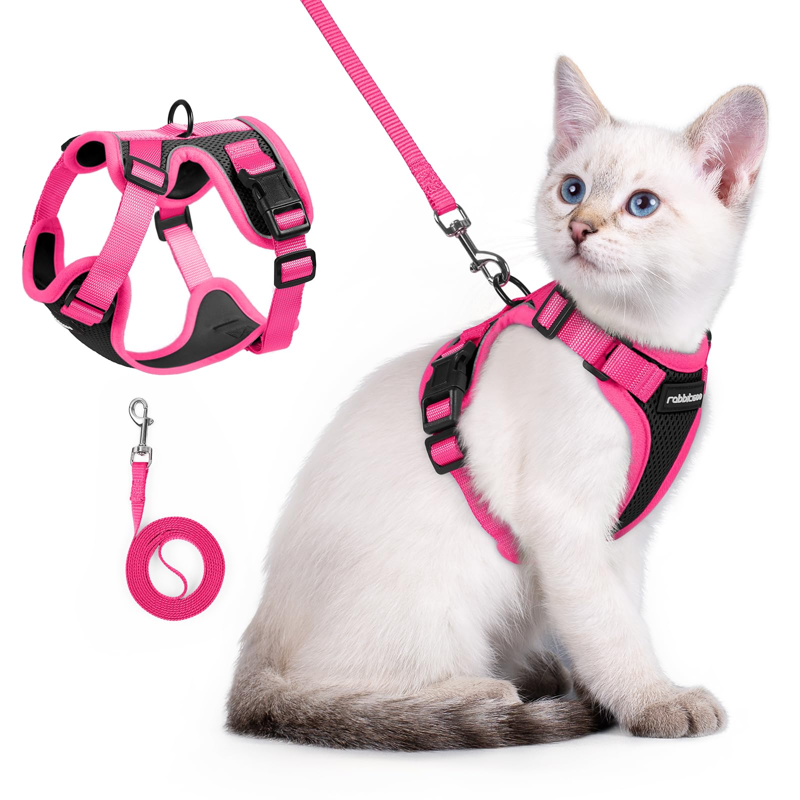 rabbitgoo Cat Harness and Leash Set, Escape Proof, Black &amp; Rose Pink