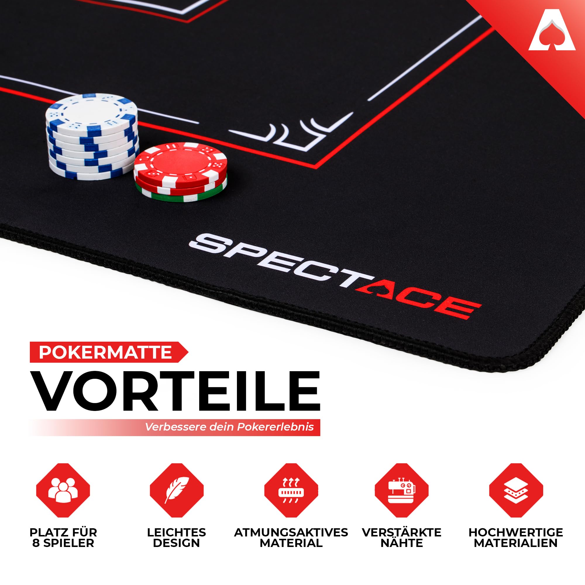 Pokermatte 100 x 60 cm, Ideal für Poker, Pokertisch, Pokerkarten und Pokerchips - Professionelle Spielmatte für Poker Set, Casino und Gesellschaftsspiele