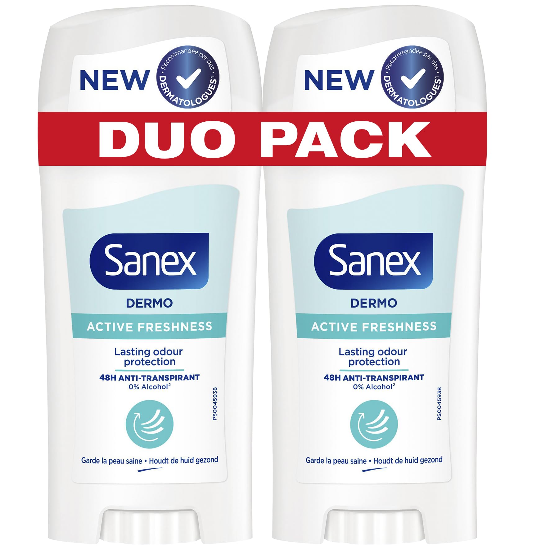SANEX Dermo Active Fresh: Déodorant Stick 48h Sans Alcool (Lot de 2x65ml)