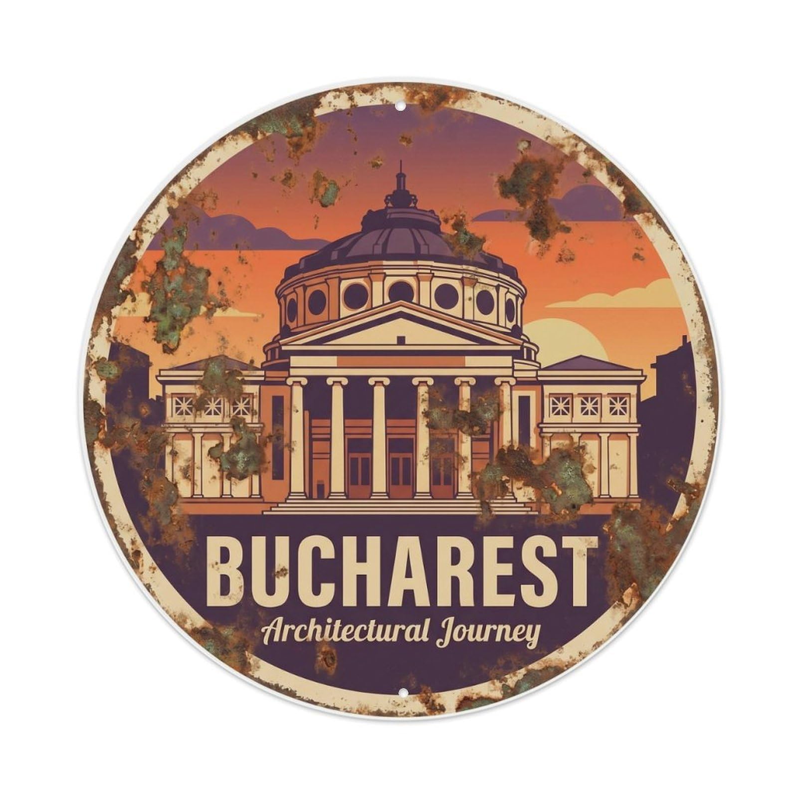 Fqcyn Style Vintage Travel Bucharest Neoclassical Journey Metal Tin Sign