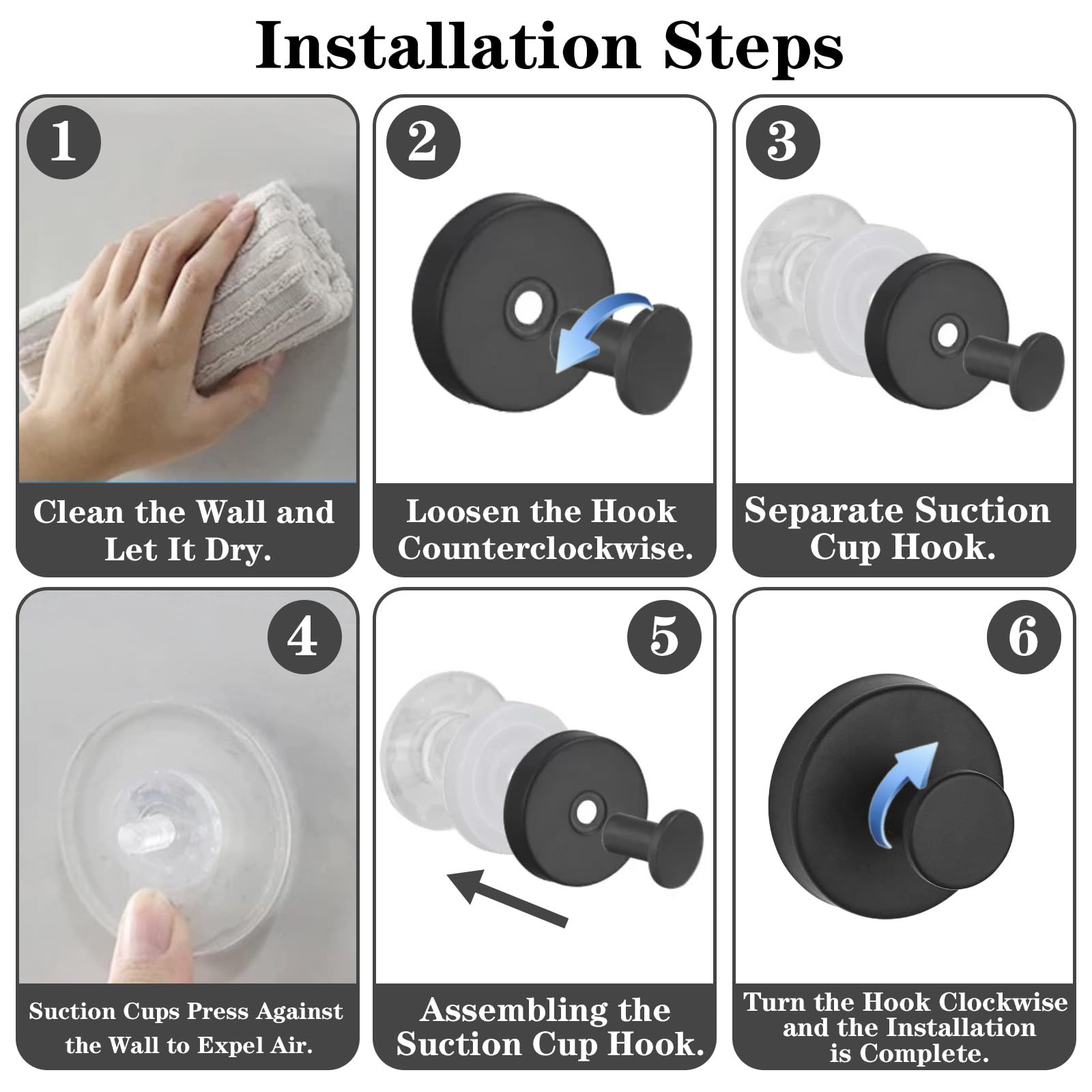 Ganci A Ventosa 4 Pezzi Per Bagno - Appendi Asciugamani E Accappatoi | Nero Resistente Fino A 3kg - Foto 9