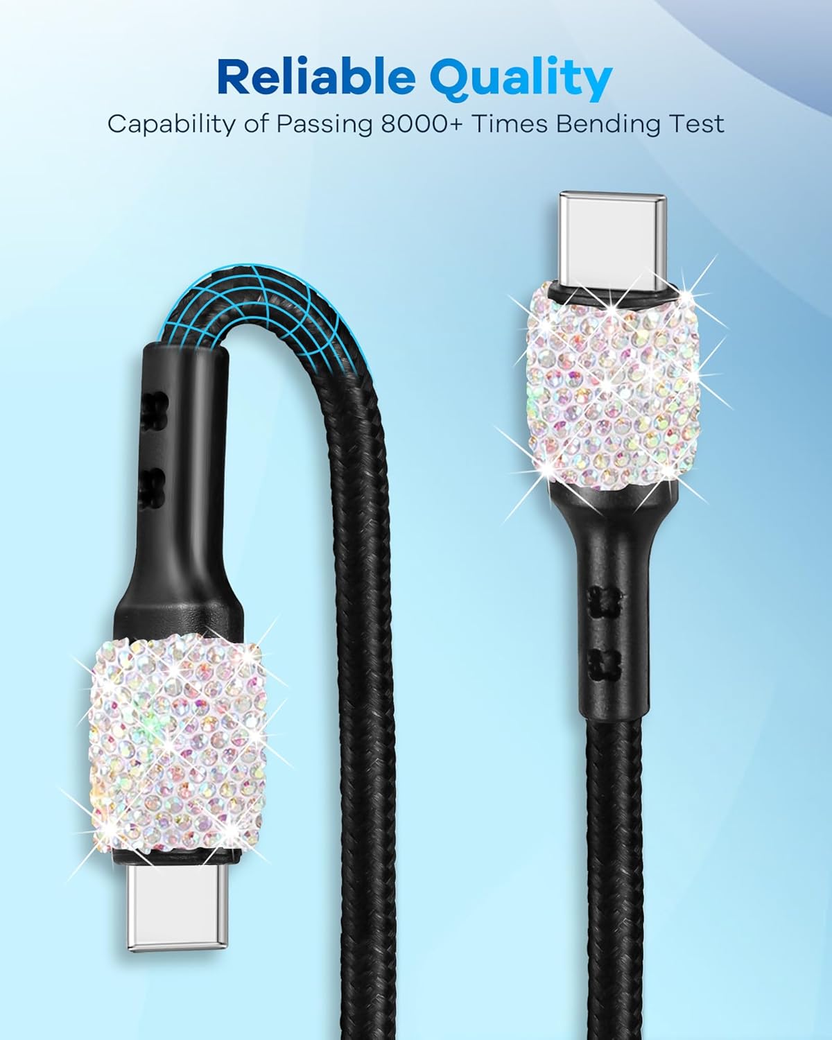 Bling USB C Car Charger, 48W PD QC Dual Port Fast Adapter with 3.2FT USB Type-C Charging Cable Compatible with iPhone 17 16 15 Pro Max iPad Samsung Galaxy Android(Multicolor) - Image 6