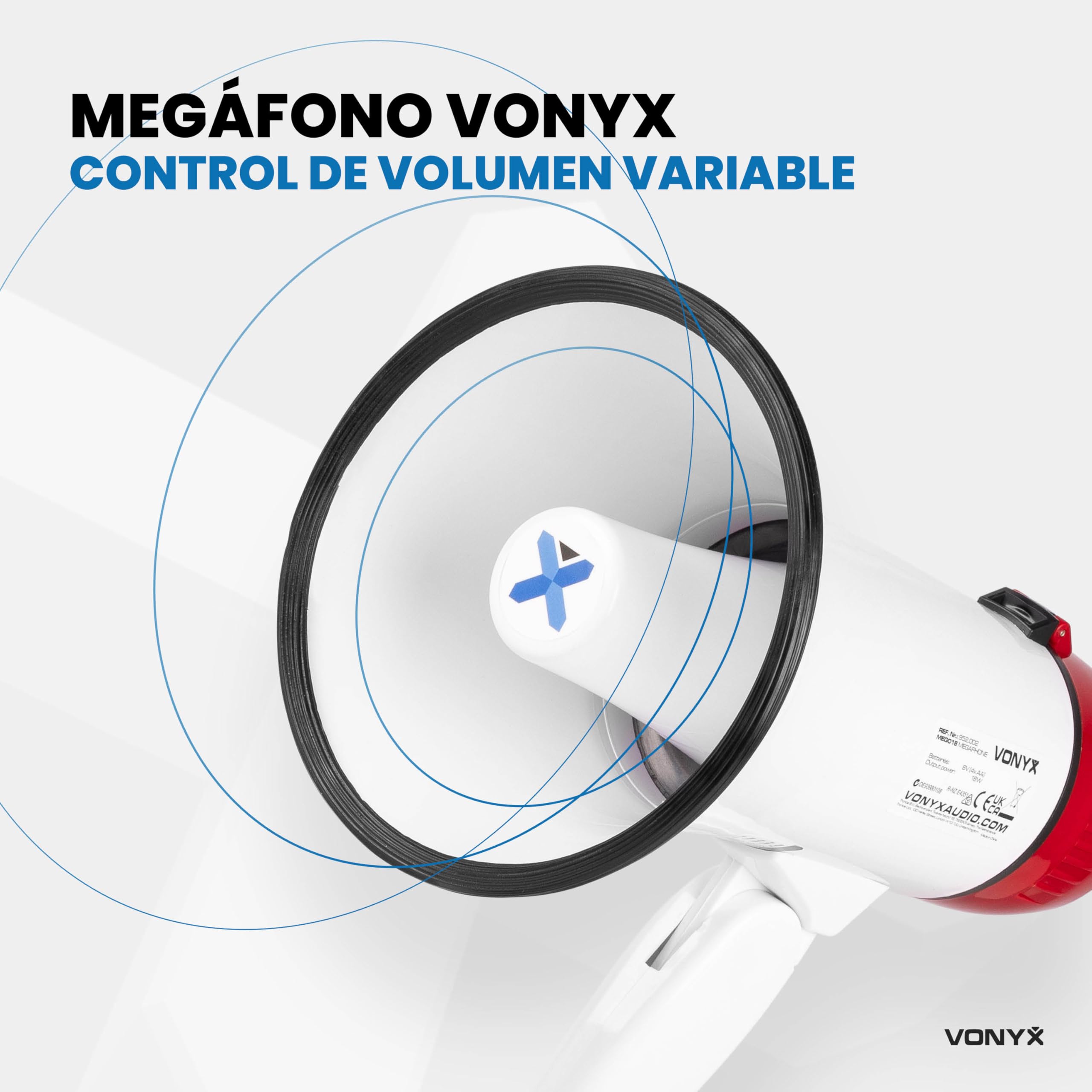 Vonyx MEG018 Megáfono Bluetooth 18W 600m Alcance Sirena Grabación 60s Ligero Eventos Deportes