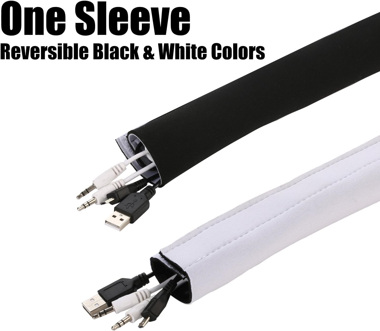 Cable Management Sleeves with Free Cable Clips and Ties(118 inch), ENVEL Neoprene Cord Organizer Hider with Nylon for TV USB PC Computer Network Wires, Adjustable Black White (118in) : Electronics