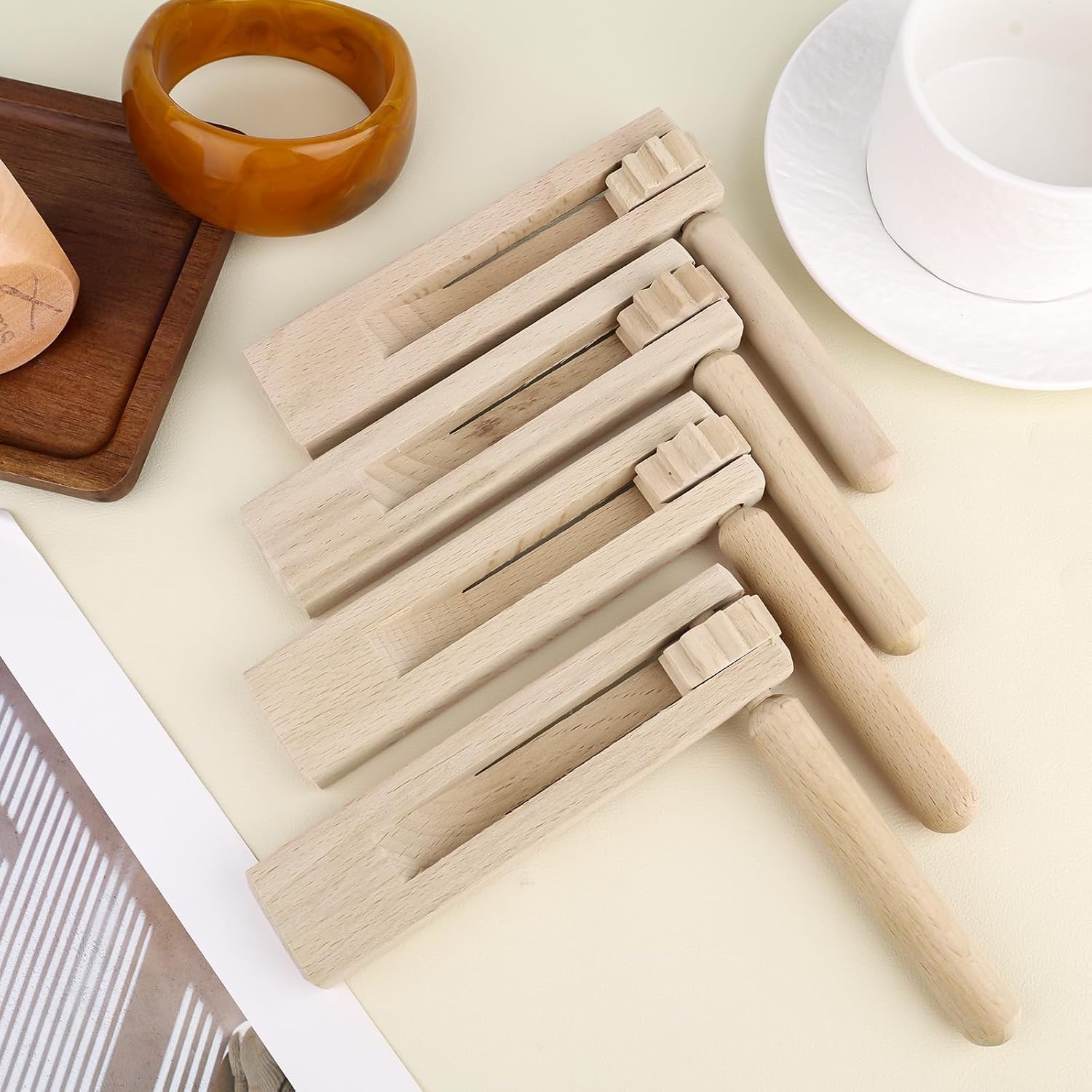 4Pcs Wooden Ratchet Noise Maker, Traditional Matraca Mexicana Spinning Rattle Instrument Handheld Wooden Clackers Noise Makers for Graduation Football Soccer Festivals Sporting Events & Party image 5