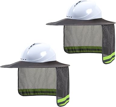 Hard Hat Sun Shade, High Visibility Sun Visor Neck Shade with Reflective Strip, Hard Hat Accessories, Full Brim, Man & Woman Hard Hat Not Included, Grey, 2 Pack