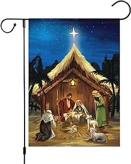 Louise Maelys Welcome Garden Flag Christmas Birth of Jesus Flags 12x18 Inch Double Sided Burlap Christmas Holiday Winter Seasonal Vertical Yard Flags for Lawn House Christmas Garden Outside Decorations(ONLY FLAG)