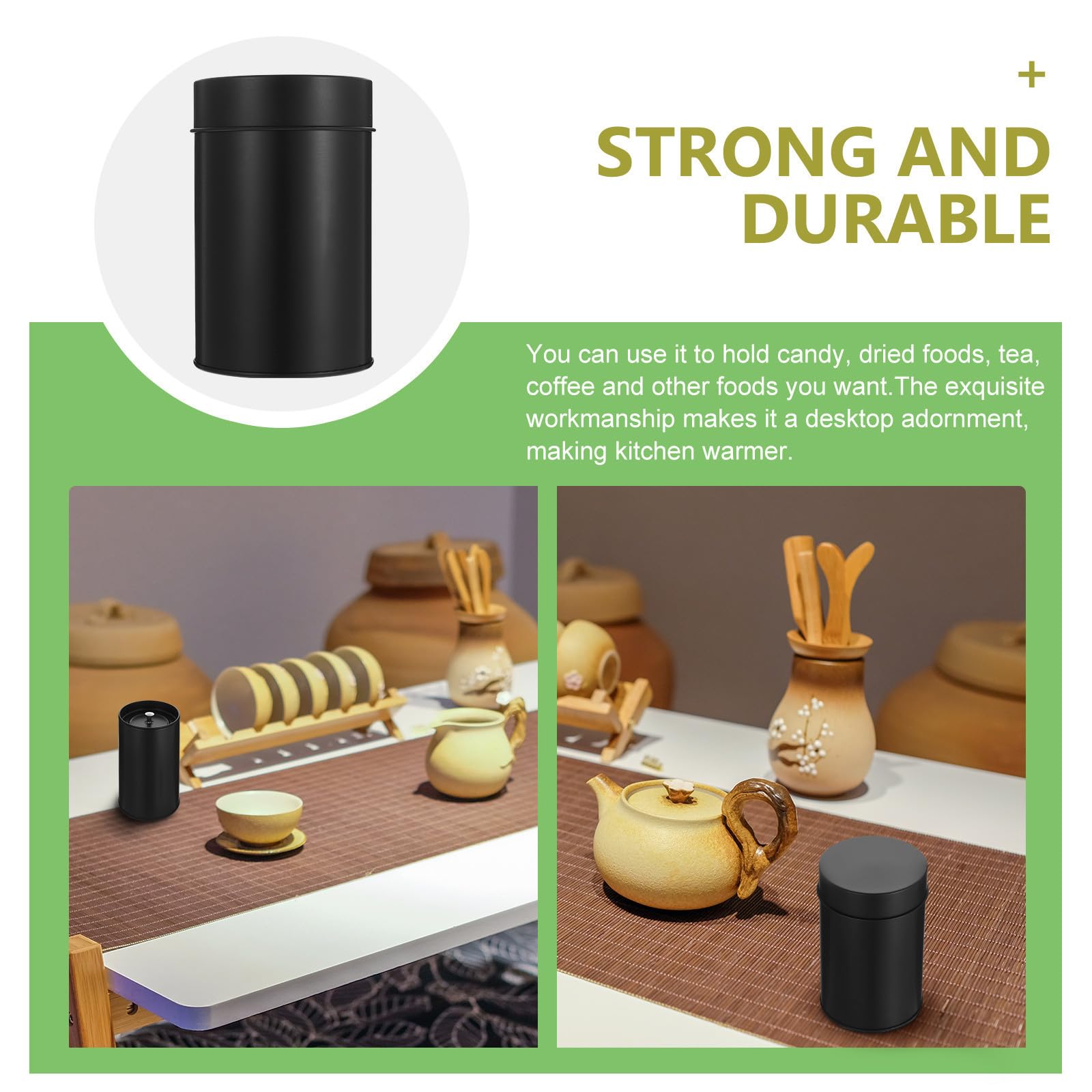 Operitacx Recipiente para Té de Hojalata Tapa Hermética, Contenedor de Almacenamiento Doméstico Negro, Diseño Simple para Cocina y Escritorio