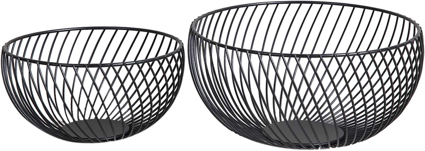 Handmade Iron Wire Fruit Bowl Basket Holder Stand, Set of 2, Hemisphere Modern Style Table Top Centerpiece for Kitchen Counter, Dining Room, Multi-Storage for Cabinet and Pantry (Matte Black)
