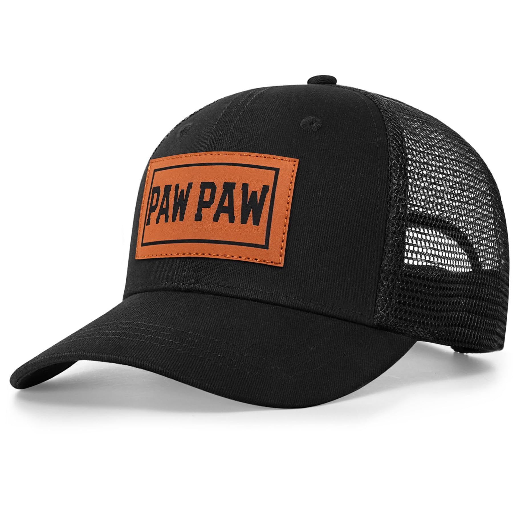Great for Grandpa, Papa Gifts from Grandkids - Black Trucker Hat with Vintage Leather Patch