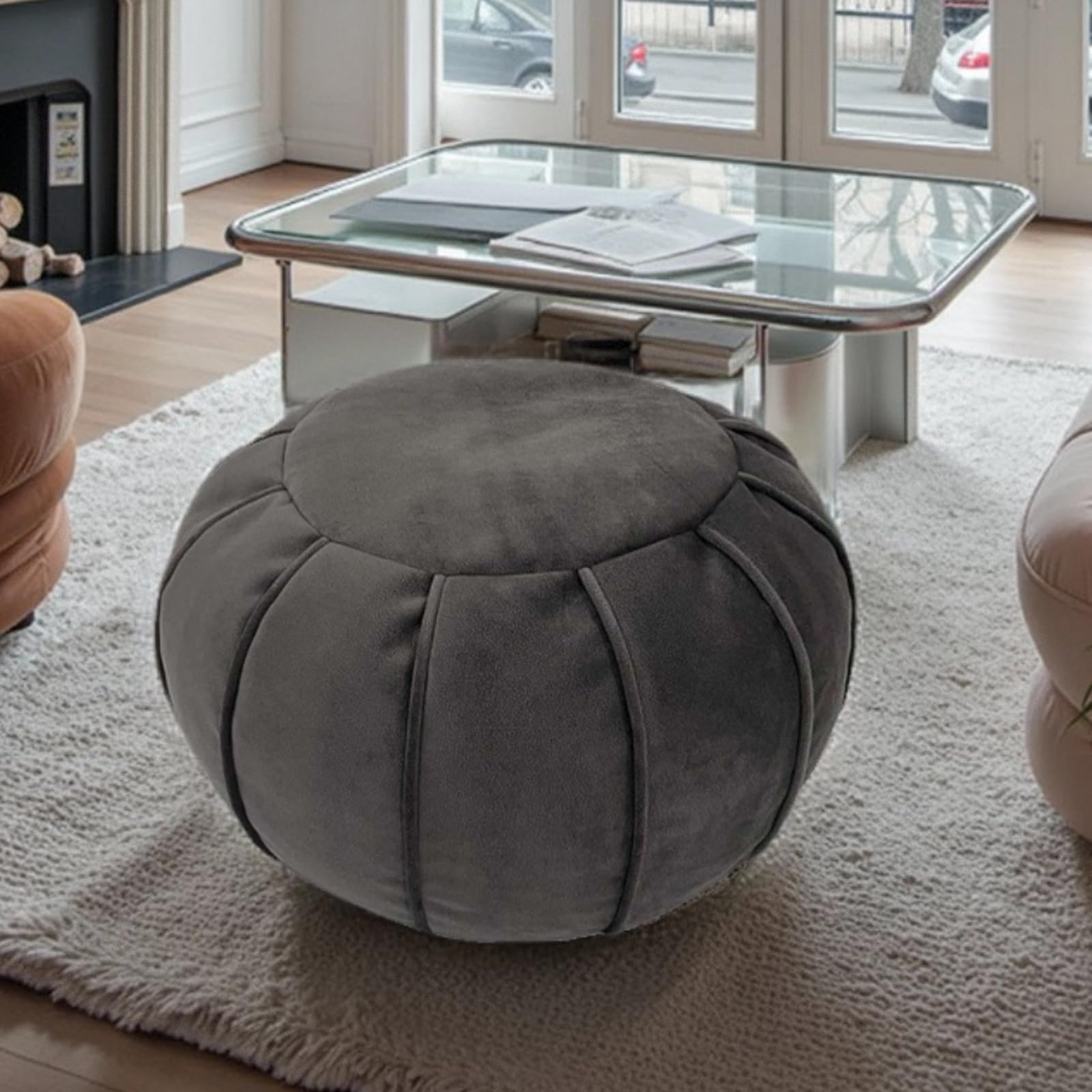 Louis Donné Unstuffed Round Faux Leather Pouf Cover, Storage Foot Rest Foot Stool, Bean Bag Chair, Pouf Ottoman Cover for Living Room, Bed Room, Patio, Scratch and Dirt Resistant, Gray Green-image-4